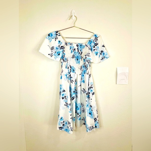 Shein Girls Blue Floral Smocked Off-Shoulder Dress 14Y Cottagecore Summer - Picture 7 of 8